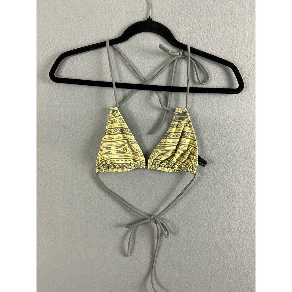 Black Poppy Bikini Top Women's Medium Yellow Gray Geometric Print Swimwear Beach